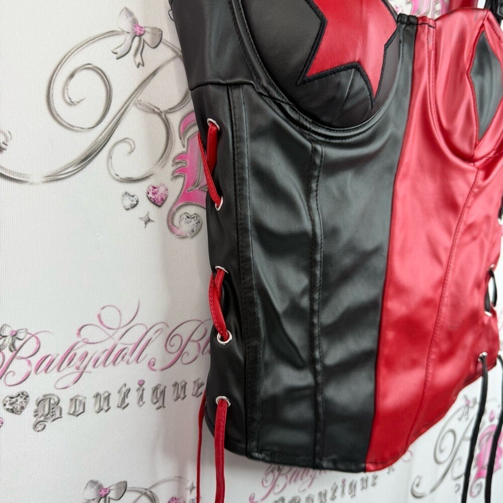 DC Batman Red and Black Faux Leather Bustier with Star and Diamond Accents - Picture 8 of 14